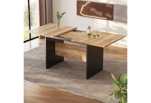 MODFU Ausziehbarer Esstisch 140–180 cm - Moderner Esstisch mit natürlicher Holzoptik und Teleskop-Auszug für flexibles Platzangebot. Ideal für 4–6 Personen – perfekt für gesellige Familienessen und Treffen.