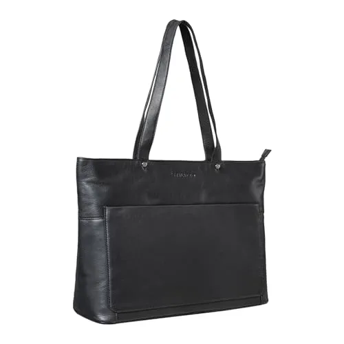 Produktbild STILORD Astrid Shopper Handtasche Leder Damen Schultertasche Vintage Ledertasche mit Laptopfach Elegante Businesstasche Aktentasche für Frauen Echtleder Farbe:schwarz