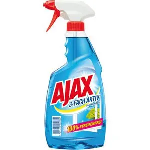 Ajax Glasreiniger 3-Fach Aktiv 0,5 Liter - Reinigungsmittel mit 3-fach Aktiv-Formel für streifenfreien Glanz und Anti-Beschlag-Effekt. 99% biologisch abbaubar, vegan und ideal für Fenster und Spiegel.