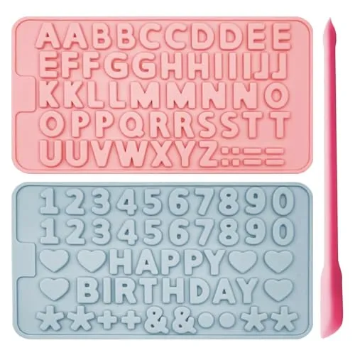 ZBHDEYG Silikonformenset, Buchstaben- und Zahlenform, Rosa und Blau, 20,8 x 11,5 x 0,3 cm, Silikon-Spatel, Rosa, 15,5 x 0,8 cm