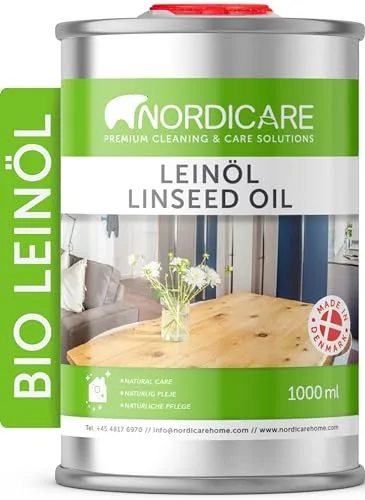Produktbild Nordicare Leinöl [1L] für Holz zum Holzschutz I Leinöl Firnis Holzöl für Innen I Möbel Holzöl, Leinenöl Holz