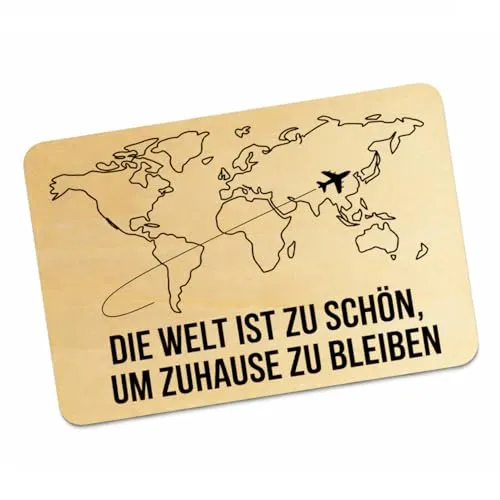 speecheese Weltkarte Postkarte aus Holz Die Welt ist zu schön langlebige Echtholz Postkarte für Reisefans - Geschenk zum Verschicken