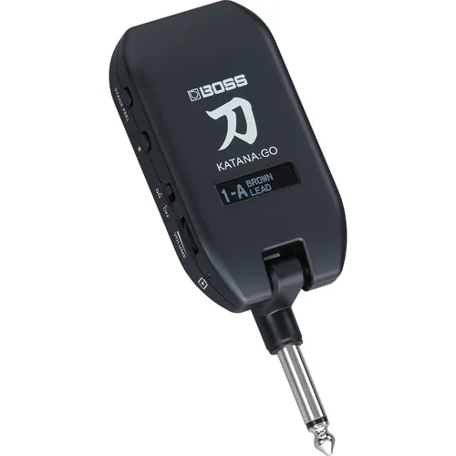 Boss Katana Go Headphone Amp - Effektgerät für Gitarre & Bass; kompakter Kopfhörerverstärker mit marktführenden KATANA Sounds, integriertem OLED-Bildschirm und Bluetooth für Audio-Streaming und Klangbearbeitung.