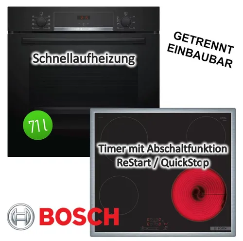 BOSCH Herdset: Backofen 71 Liter + Glaskeramikkochfeld 60cm