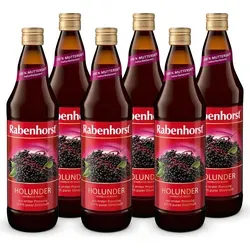 RABENHORST Holunder Muttersaft 6er Pack (6 x 700 ml) - Aromatischer Direktsaft aus sorgfältig ausgewählten Holunderbeeren, schonend gepresst für besten Geschmack. Ideal für einen genussvollen Moment, gluten- und laktosefrei, perfekt für Veganer und Vegetarier.