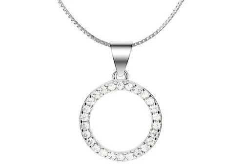 LÖB Kette mit Anhänger 925 Silber Kette Zirkonia Glitzer Steine Ring Kreis Anhänger Modern (Geschenke für Frauen Beste Freundin Mutter Mama Damen zum Geburtstag Weihnachten Weihnachtsgeschenke, Inkl. Schmuckbox), Halskette Strass Ringanhänger Geometrisch Kreisanhänger Brautschmuck
