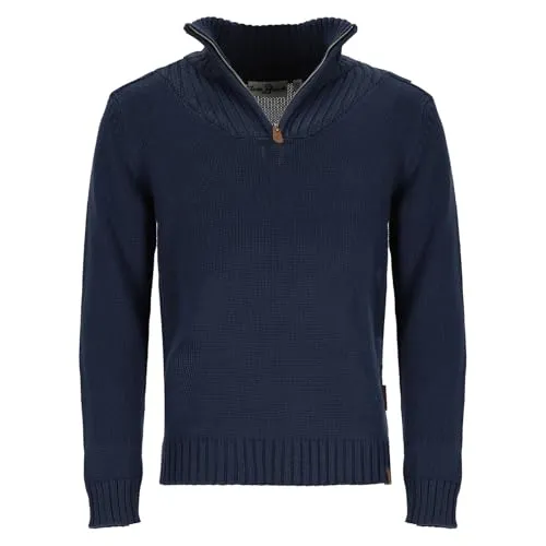 tomBrook Herren Strick-Troyer Unifarben - Troyer-Pullover Strickpullover mit Stehkragen und Reißverschluss in Blau Größe 3XL