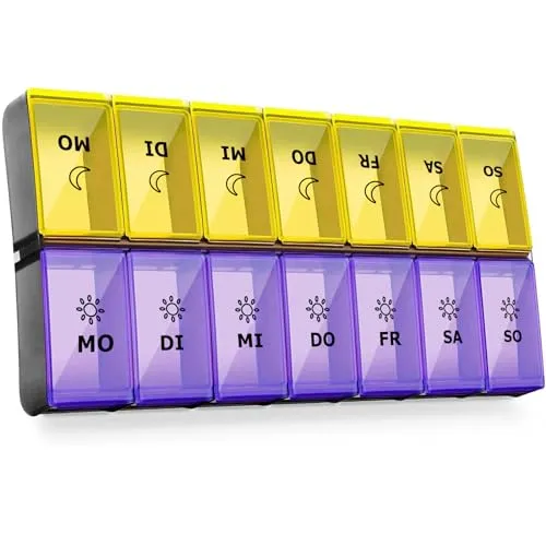 Tablettenbox 7 Tage Morgens Abends Groß, Tablettendose 14 Tage Abends XL Große Dispenser Medikamente Groß für Vitamine, Nahrungsergänzungsmittel und Medikamente