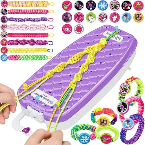 FHNSEL Freundschaft Armband Bausatz für Kinder - Kreatives Bastelset für Kinder ab 6 Jahren: Gestalte einzigartige Armbänder mit 7 Knotenstilen, einem praktischen Flechtgerät und ungiftigen Materialien für sicheres Spielen.