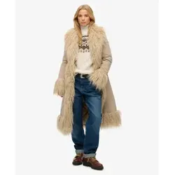 Superdry Damen Langer Afghan Mantel Taupefarben 38 von Superdry