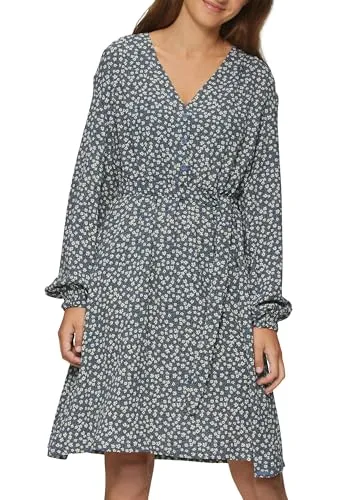 Q/S by s.Oliver Damen Kleid 2149913, Grey 96A3, Größe 34 - Freizeitkleid für Damen mit V-Ausschnitt und langen Ärmeln, ideal für einen lässigen Look dank Regular Fit und stylischem Allover-Print.