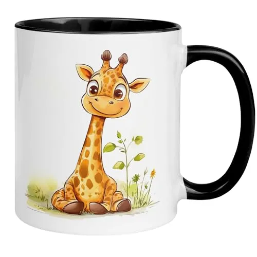 Giraffe Tasse süß | Niedliche Tier Tasse mit Giraffen Motiv | Lustiger Kaffeebecher Kinder Frauen Männer | Geschenkidee für Tierfreunde Büro Zuhause Schule | Frühstücksbecher Giraffe Illustration