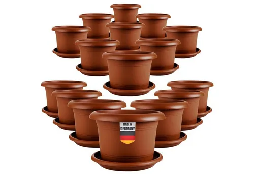 Centi Pflanzkübel Terracotta Blumentopf groß mit Untersetzer Set (16er-Set)