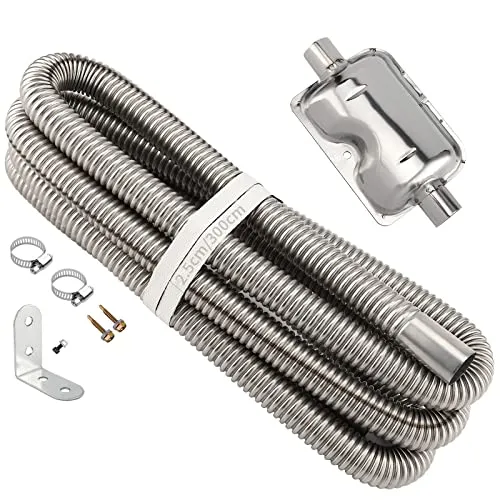 NGOSUET 300cm Abgasschlauch 25mm für Stromerzeuger, Edelstahl Auspuff Abgasrohr mit Schalldämpfer und Schlauchklemme, Standheizung Abgasrohr, Gasentlüftungsschlauch, Auspuffrohr für Luft Dieselheizung