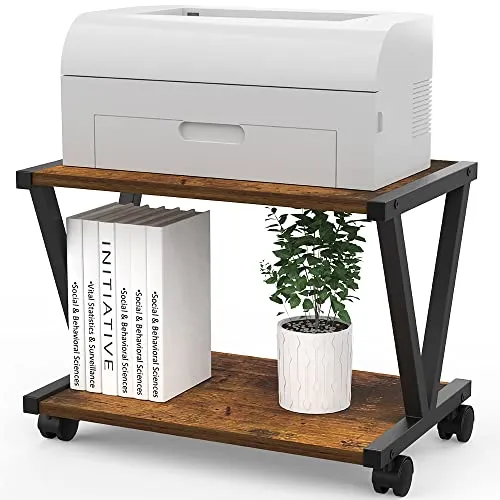 VEDECASA Desktop Drucker Stand 2-Tier Unter Schreibtisch Holz Drucker Regal Rustikale industrielle Bauernhaus Holz Speicher Buch Regal Tisch Organizer für Home Office Stilvolle Robuste (Braun)