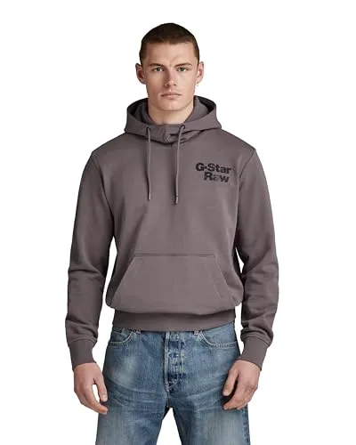 G-Star RAW Herren Back Print Hoodie, Grau (Rabbit D23896-B782-G077) - Kapuzenpullover für Herren, bietet Tragekomfort und einen originellen Look mit bequemer Passform.