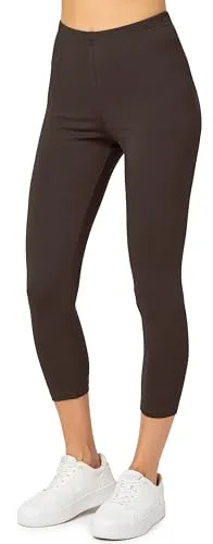 Merry Style Damen Leggings 3/4 aus Baumwolle mit Stretch – Leichte Capri Leggings Damen aus atmungsaktiver, elastischer Baumwolle, ideal für Yoga Sport Freizeit Reisen MS10-199 (Braun,XS)