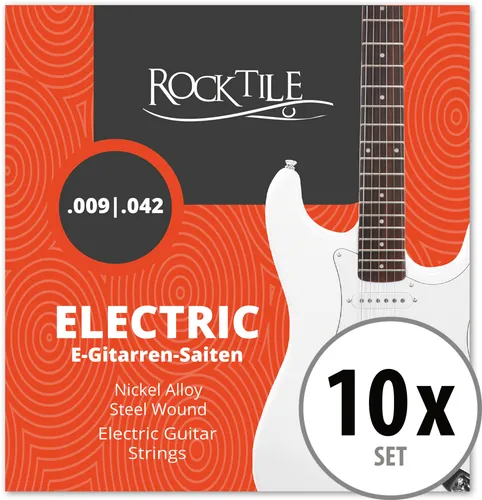 Rocktile E-Gitarrensaiten Super Light Nickel Wound, 10-tlg - Gitarrensaiten für E-Gitarre mit außergewöhnlicher Langlebigkeit und komfortabler Bespielbarkeit, ideal für Musiker, die Wert auf Qualität und ein unschlagbares Preis-Leistungs-Verhältnis legen.
