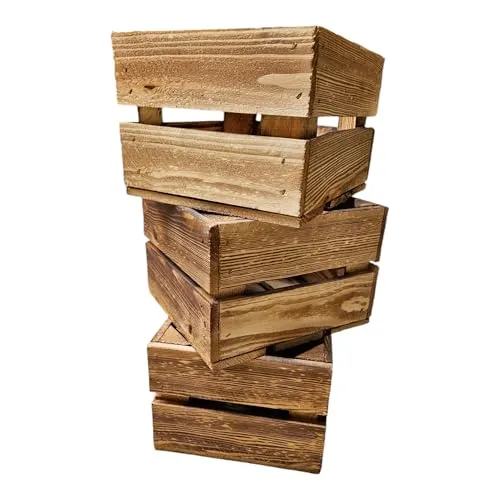 Teramico Vintage Holzkisten 3er Set 22cm geflammt - Vielseitige Aufbewahrungsbehälter ohne Deckel, ideal für Deko und Organisation. Robust und naturbelassen, perfekt für kreative Einsatzmöglichkeiten im Innen- und Außenbereich.