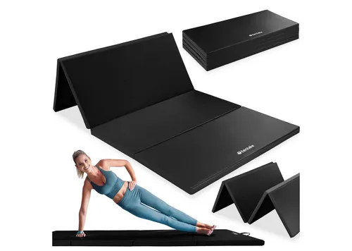 TecTake Gymnastikmatte klappbar 240x120x5cm - schwarz - Trainingsmatte mit hautfreundlicher, abwaschbarer Oberfläche und elastischer Füllung für optimale Belastbarkeit. Klappbar und mit Klettleisten zur Erweiterung – ideal für Zuhause oder unterwegs.