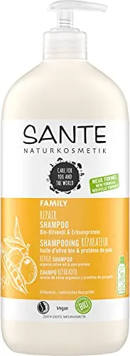 SANTE Naturkosmetik Reparierendes Shampoo - Reparierendes Shampoo für alle Haartypen, angereichert mit Bio-Olivenöl und Erbsenprotein für geschmeidiges, glänzendes Haar und verbesserte Haarstruktur.