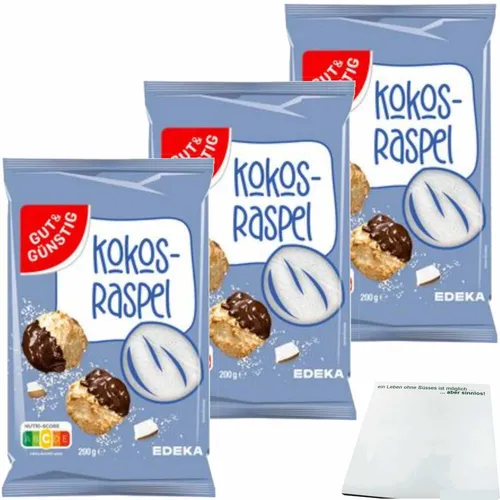 Gut & Günstig Kokosraspeln fein 3er Pack 3x200g Packung usy Block