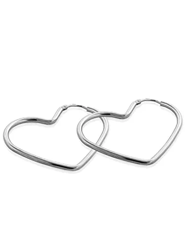 modabilé Creolen Damen Herz Hängend (35mm) Rhodiniert Echt 925 Sterling Silber Herzen-Ohrringe Klein Edel Schlicht Herzförmig Statement Ohrhänger-Set