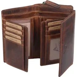 Echtleder Damenlangbörse, braun - Elegante Damenlangbörse aus hochwertigem Echtleder mit viel Platz: 10 Kreditkartenfächer, 3 Sichtfenster und ein geteiltes Kleingeldfach für optimale Organisation.