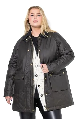 Studio Untold Damen große Größen Übergrößen Plus Size Coated-Jacke, A-Line, Wachs-Optik, Cordkragen, British Look pinienbraun 58+ 844782110-58+