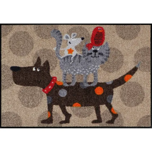 Salonloewe Fußmatte waschbar Welcome Home Tierturm 50x75 cm - Tür- & Bodenmatten: Waschbare Fußmatte mit buntem Tierturm-Motiv, ideal für drinnen und draußen, sorgt für Sauberkeit und Stil im Eingangsbereich.