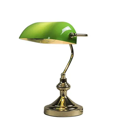 Qazqa Retro Klassische Nachttischlampe - Tischlampe im Art Deco Stil aus Messing mit grünem Glas, dimmbar und ideal für Wohnzimmer oder Schlafzimmer. Bringen Sie nostalgischen Charme in Ihr Zuhause!