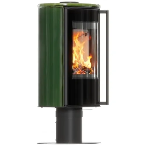Freistehender Kaminofen mit Sockel ERIK/N/O 5,5 kW Ø 150 grüne Kachel, Kachelabdeckung
