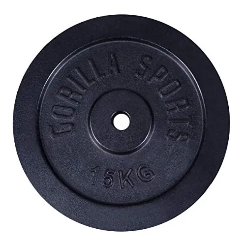 GORILLA SPORTS Hantelscheibe Guss 15 kg (30/31 mm) - Hochwertige 15 kg Hantelscheibe aus Gusseisen für effektives Training. Robuste Bauweise mit erhöhten Kanten sorgt für sicheren Halt. Ideal für vielseitige Einsatzmöglichkeiten und kompatibel mit 30 mm Hantelstangen.