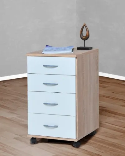 Möbeldesign Team 2000 Rollcontainer Bürocontainer - Praktischer Rollcontainer aus Sonoma Eiche mit 4 Schubladen, ideal für Ihr Büro. Kompakte Abmessungen und flexible Nutzung dank stabiler Rollen.