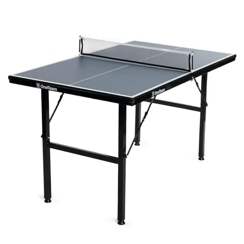 OneTeam Tischtennisplatte 135x75x76 cm | Indoor Ping-Pong Tisch klappbar mit Netz | Kompakt & platzsparend, MDF-Platte, Dunkelblau