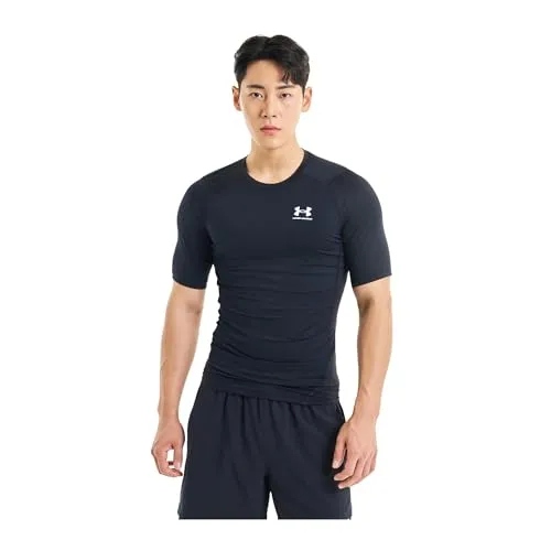 Under Armour HeatGear Kompressions-T-Shirt für Herren, kurzärmelig, Schwarz-Weiß, Small Hoch