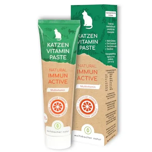Vitaminpaste für Katzen – Multivitamin Paste mit 7 wichtigen Vitaminen & Taurin – Stärkt das Immunsystem & die Abwehrkräfte – Natürlicher Katzensnack 100g