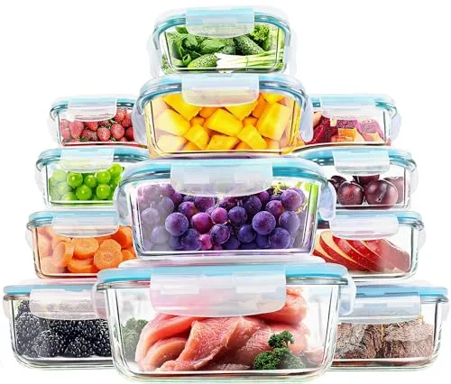 KICHLY Glasbehälter Mit Deckel - meal prep boxen glas - Transparente Erstklassig geeignet für mikrowelle - Luftdicht, Auslaufsicher, BPA-frei - 24er (12 Behälter und 12 Deckel)