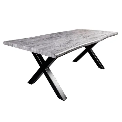 riess-ambiente Baumkantentisch WILD 180cm grau/schwarz - Baumkantentisch im Industrial-Stil, mit authentischer Wildeichen-Optik und stabilen X-Gestell aus Metall, ideal für bis zu 6 Personen.