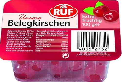 RUF Rote Beleg-Kirschen, extra fruchtige alkoholfreie Cocktail-Kirschen - Obstkonserven mit fruchtig-süßem Geschmack, ideal zur Verfeinerung von Cocktails, Torten und Desserts. Perfekte Deko für jeden Anlass!