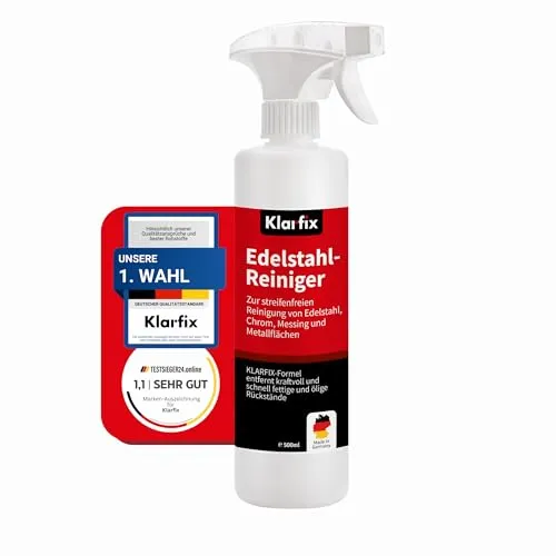 Edelstahlreiniger Spray 500 ml – stainless steel spray gegen Fett & Fingerabdrücke | Edelstahlpflege für Küche, Grill, Spüle, Dunstabzug | stainless steel appliance & fridge cleaner | Made in Germany