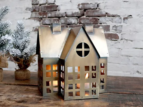 Chic Antique Lichthaus (20,5 cm, antique messing, Windlicht, Teelicht, Dekolicht