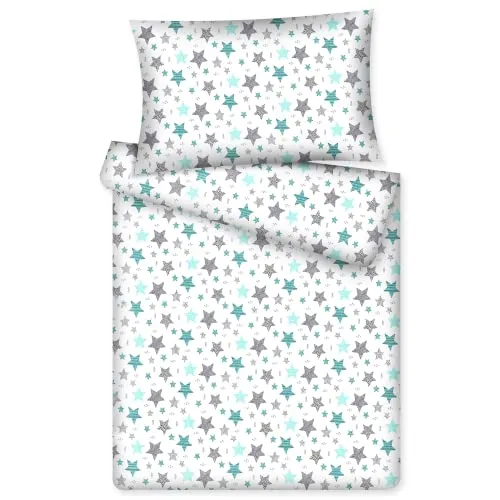 KiGATEX Kinderbettwäsche Stars 2-TLG. 100% Baumwolle 40x60 + 100x135 cm mit Reißverschluss (Vario Mint)