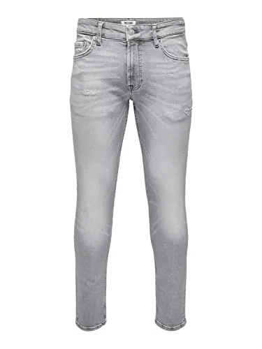 ONLY & SONS ONSWEFT REG. L. Grey 4845 Jeans - Herren-Jeanshosen mit Slim Fit, ausgestattet mit praktischen Taschen und Gürtelschlaufen für einen modernen Look und hohen Tragekomfort.