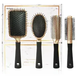 4-teiliges Professionelles Haarbürsten-Set in Gold - Vielseitiges Haarbürsten-Set für jeden Haartyp, ideal zum Entwirren und Stylen. Hochwertige Materialien sorgen für ein angenehmes Gefühl und reduzieren Haarbruch. Perfekt als Geschenk in eleganter Verpackung für besondere Anlässe.