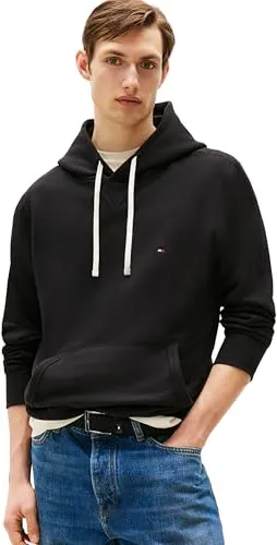 Tommy Hilfiger Herren Hoodie Essential Fleece Regular Fit, Schwarz (Black), L - Kapuzenpullover für Herren, ikonisches Design mit hohem Tragekomfort, ideal für Sport und Alltag, aus weichem Material für optimale Passform.
