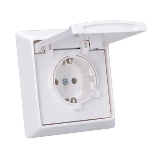 Busch Jaeger Allwetter 44 Set – 1x Steckdose mit Klappdeckel - Steckdose & Rahmen in Alpinweiß, wassergeschützt und ideal für Innen- und Außenbereiche, perfekte Lösung für wetterfeste Stromversorgung.