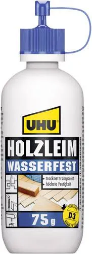 UHU Holzleim WASSERFEST 75g - Extra starker Holzkleber, wasserfest für Innen- und Außenanwendungen, transparent und lösungsmittelfrei