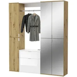 Inn.Furn Garderoben-Set Eiche, weiß Hochglanz 152 cm