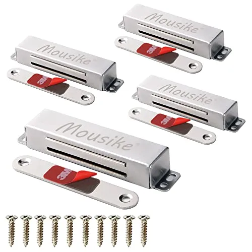Mousike Magnetischer Türverschluss Heavy Duty 40KG Edelstahl-Türmagnete mit starkem Magnet für Küchenschrank Kleiderschrank Schrank Schranktürverschluss (Silber 4er Pack)